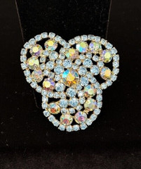 VTG Silver ICE BLUE AB Rhinestone INTERLOCKING CIRCLES Pin Brooch Earrings Set
