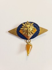 Vintage 90’s Mixed Metals Celestial Sun Brooch Polished Stone/Glass Dangle Charm