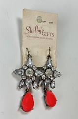 Red Teardrop Chandelier Earrings Crystal Rhinestone Gold Tone-Statement Earrings