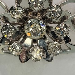 Vintage Silver Tone Clear Crystal Charm Open Work Cuff Bracelet 6.25 In Sizable