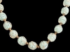 Vintage Murano Venetian light baby blue, sky-blue gold foil glass beads 17″ EUC