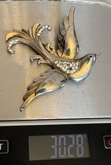 1940s Retro Vintage Sterling Gold Vermeil Rhinestone Bird Brooch 30g READ