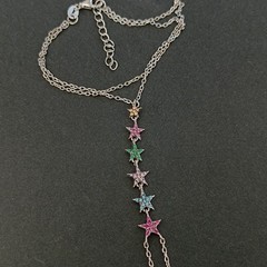 Hand Chain Bracelet Sterling Silver Slave Bracelet Ring Connected Stars Crystals