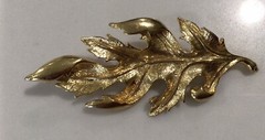 VIintage LEAF Brooch / Pin Signed M.JENT Polished & Brushed GoldTone LARGE