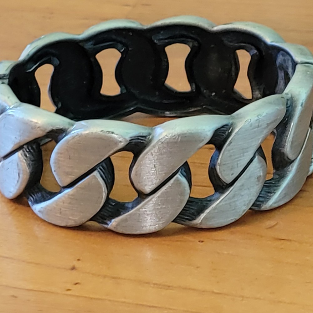 Vintage Chunky Silver Tone Curb Link Hinged Cuff Bracelet 66g