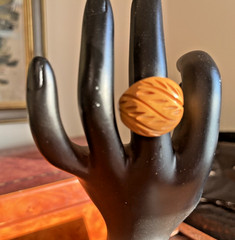 VTG Art Deco Dome Ring Bakelite Carved Butterscotch 6.5-7 Yellow HTF Collectible