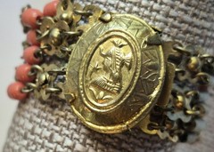 Vintage Egyptian Revival Faience Style Bib Necklace & Bracelet Brass Tone READ