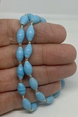 Vtg 1960s Sky Blue Glass Bead Gold Tone Barrel Clasp 21″ Necklace Made in India