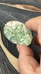 #0075: Vintage Jadeite Carved Floral and Butterfly Motif – Green & White Brooch
