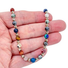 Vintage Sterling Silver 925 Multi Gemstone Beaded Necklace 17.5″