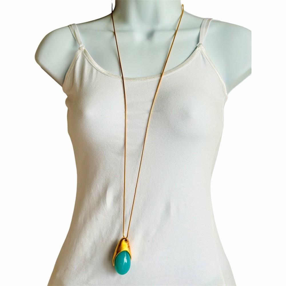 VTG Givenchy Necklace Aventurine Pendant 1980s Runway Gold-Tone Long Snake Chain