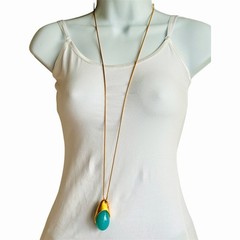 VTG Givenchy Necklace Aventurine Pendant 1980s Runway Gold-Tone Long Snake Chain