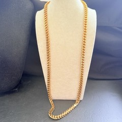 MARKED U7-18KT GOLD PLATED MIAMI CURB/CUBAN ROUND CHAIN NECKLACE-28″-89.10 GRAMS