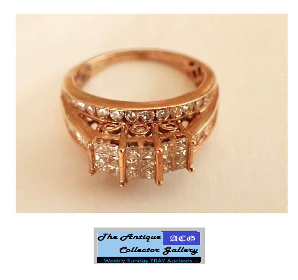 Antique⌛10K Rose Gold Princess Round & Baguette Diamond Ring💍Size 6 3/4💍1 CTTW