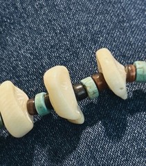 Chunky Handmade Necklace: Bone, Turquoise & Horn w Sterling Closure.