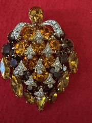 Vintage Eisenberg Ice Brooch Layered Amber Topaz Citrine and Clear Rhinestone