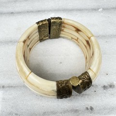 Vintage Bone Inlay Bangle Brass Hinge Bracelet Boho Statement Chunky Ethnic
