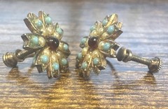 Vintage Snowflake Shaped Sterling Silver Screwback Earrings w/ Gemstones Pearls
