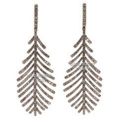 2.90Ctw Genuine Old Mine Rose Cut Diamond Silver Victorian Plume Earring Jewelry