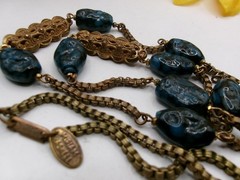 RARE SIGNED Miriam Haskell BLUE Glass BEADS Gold Tone Necklace~36 Inches Long