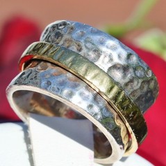 925 multi-tone sterling silver ring 12.1mm wide spinner band sz 5 vintage 11.60g