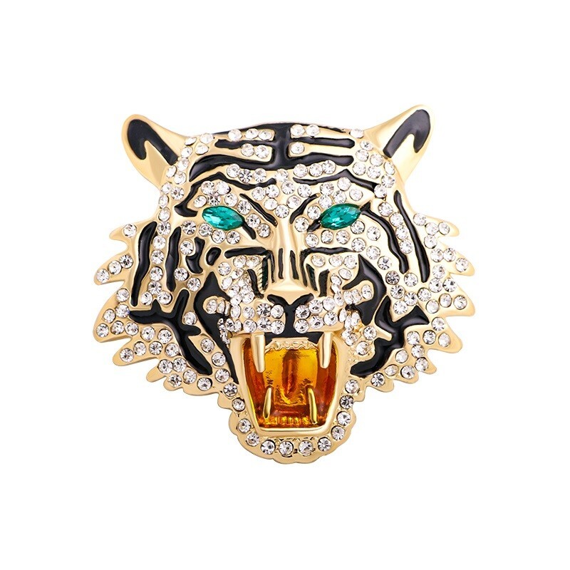 Big Roaring Tiger Head Brooch Rhinestone 3D Pin Unisex Party Casual Cool Gift