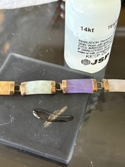 Vintage 14k Yellow Gold Multi Color Jade Bracelet Lavender Apple Green White