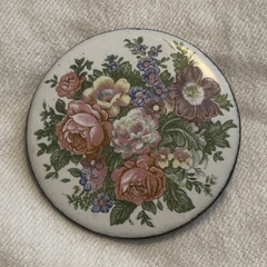 Round Floral Enamel Brooch Pin – Multicolor Flowers – vintage 2”