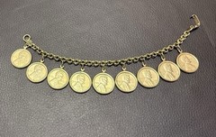 Vintage Lincoln Wheat Penny Charm Bracelet – 1958 Goldtone Curb Chain