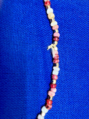 Necklace Gold Red White Pink Beads Vintage Estate 36″-Versitile- Ships From USA