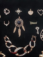 Rose Gold Tone Lot Of 27 Pendants & Charms – Hearts, Sandstone, Lapis Lazuli