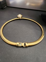 Vintage Marvella Omega Chain Necklace faux pearl Gold Tone Signed 80’s