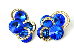 BRIGHT SAFFIRE BLUE CLIP EARRINGS WITH CLEAR STONES MAN MADE