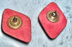 Vintage Wooden Like Orange/Gold/Pink Pierced Earrings