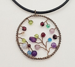 Artisan Tree of Life Pendant 925 Clasp Necklace 15in Leather Mixed Bead Handmade