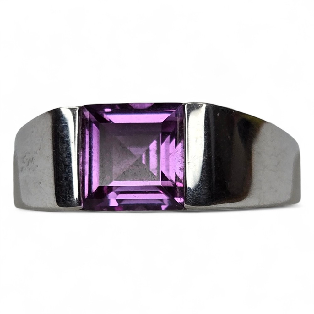 Vintage Sterling Silver 925 Purple Topaz Faceted Gemstone Ring Size 11.25