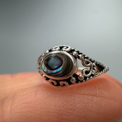 Vintage 925 Sterling Silver Abalone Shell Ring Filigree Boho Women Size 5.5