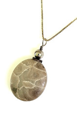 VTG Petoskey Stone Pendant Sterling Silver Necklace Fossilized Coral Jewelry