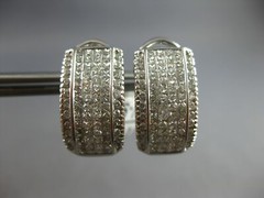 LARGE 1.52CT DIAMOND 14K WHITE GOLD 3D ROUND & PRINCESS CLIP ON HANGING EARRINGS