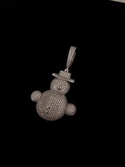 White Gold Plated Stainless Steel Snowman Charm Pendant Iced Out CZ Stones