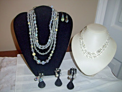 LOT Of 5 Vintage 40s/50s Clear Aurora Borealis Necklaces and Earrings