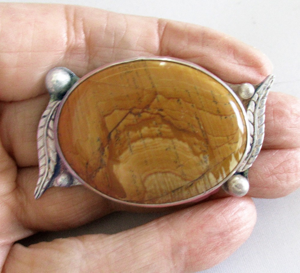 SOUTHWEST STERLING PENDANT w PICTURE JASPER, 2 INCHES, 22.5 GRAMS