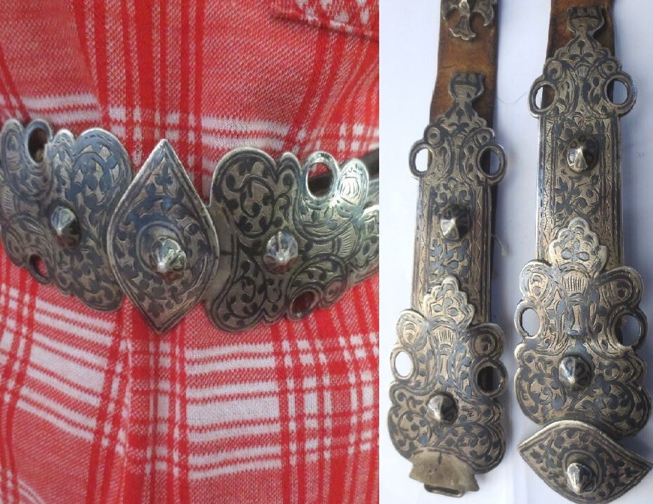 19th c ARMENIAN Antique Niello SILVER BELT- Russian Armenia Tradit. Folk Costume
