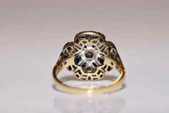 Art Deco Style Lab-Created Diamond & Sapphire Two Tone Ring 14K White Gold FN