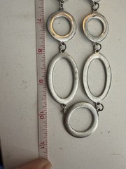 Signed W Silver Tone Open Circle Oval Link Statement Necklace Matte Modern 22in