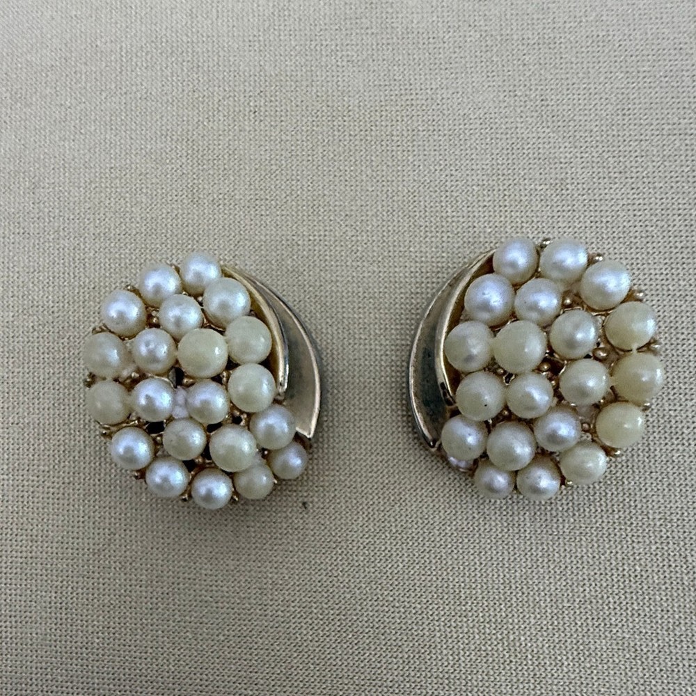 Trifari Vintage Faux Pearl Cluster Clip-on Earrings