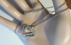 Rhinestone Twin Hearts Pendant Vintage Necklace