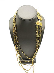 Vintage 5 Strand Bar Link Statement Layered Gold Tone Necklace 22″