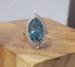 Vintage Platinum Engagement Ring 7.88ct.Natural Teal Blue Marquise Diamond