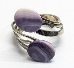 VTG Purple Wampum Shell Silver Tone Bypass Adjustable Sz 8.5 Ring Boho Seashell